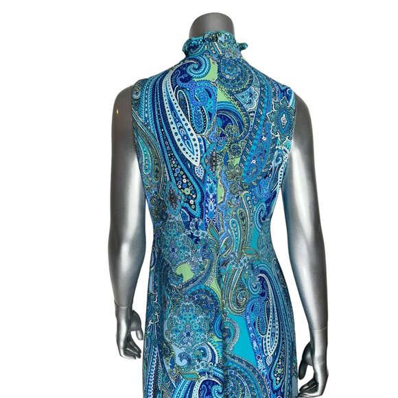 Tommy Hilfiger Blue Sleeveless Paisley Print High Neck Shift Dress 8 - Picture 9 of 11